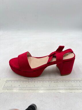 FOWT Red Chunky Heel Platform Sandals Open Toe Ankle Strap Buckle Evening Shoes